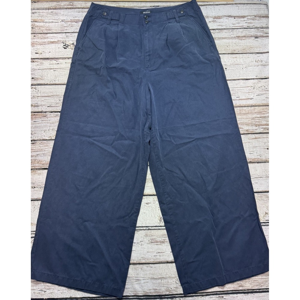 Madewell The Harlow Wide-Leg Cotton Linen Blend Pants Navy Blue Women's Size 14